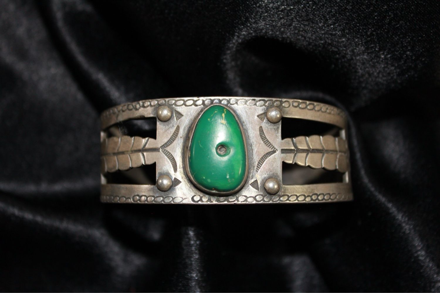 Sterling Silver and Natural Turquoise Stamped Bracelet
