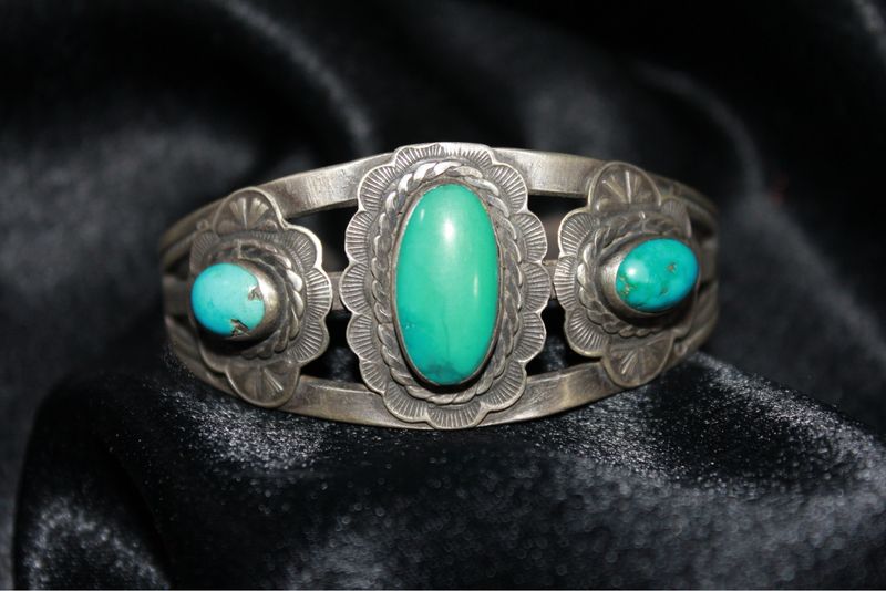 Sterling Silver and Turquoise Flower Shaped Cuff