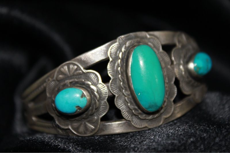Sterling Silver and Turquoise Flower Shaped Cuff