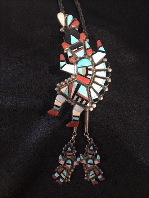 Zuni Rainbow Man Bolo Tie, Sterling Silver