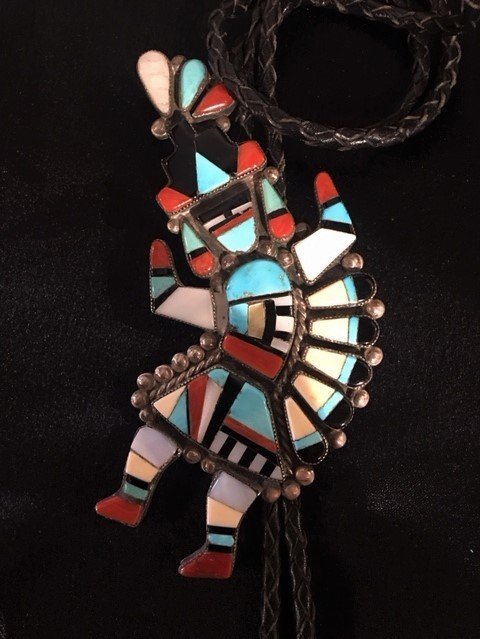 Zuni Rainbow Man Bolo Tie, Sterling Silver