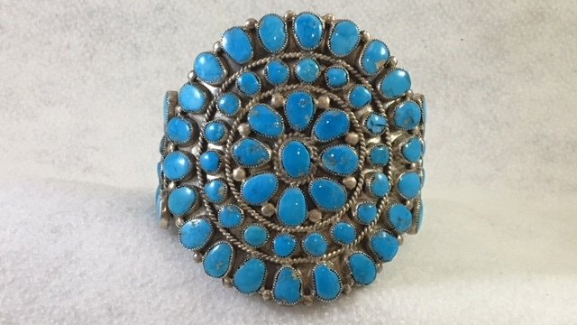 Navajo Sterling Silver and Blue Gem Turquoise Cluster Bracelet