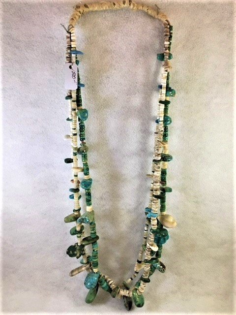 Squaw Wrap Tab Necklace of Natural and Enhanced Turquoise