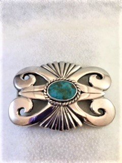 LM Sterling Silver and Nevada Blue Gem Turquoise Belt Buckle (SO)