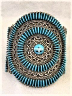 Zuni Sterling Silver and Turquoise Needlepoint Bracelet