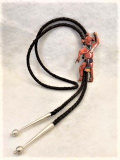 Mud Man Bolo Tie inlaid into Sterling Silver with Turquoise, Black Jet, Spiny Oyster and Sugilite.