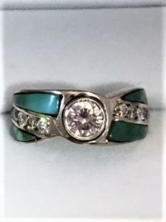 LM 14 KT White Gold Band  with Turquoise and Diamonds (SO)