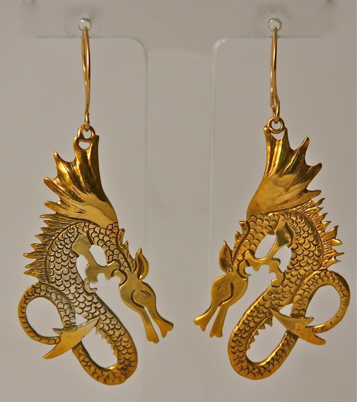 LM Dragon Earrings in 14K Yellow Gold (SO)