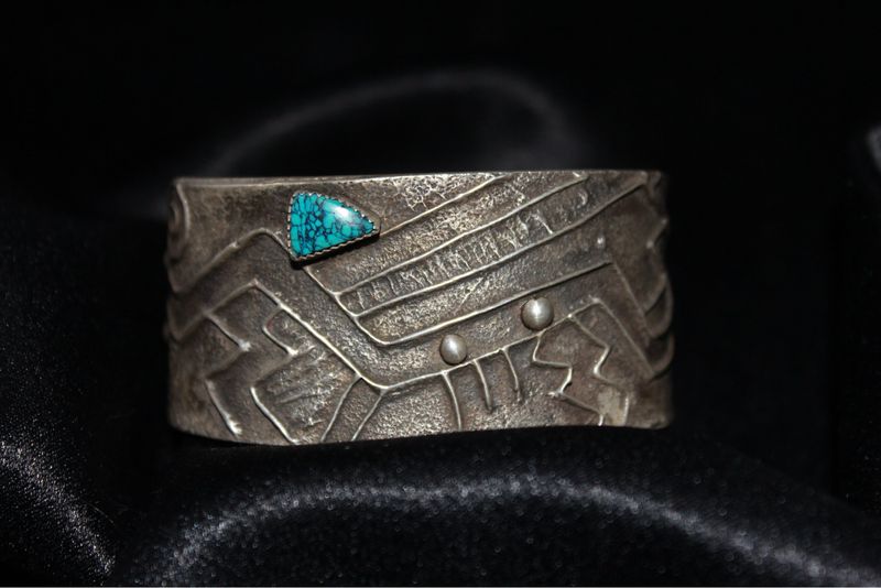 Sterling Silver and Red Mountain Web Nevada Turquoise Bracelet