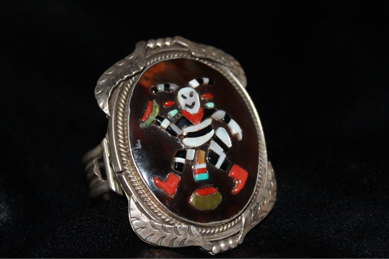 Zuni Sterling Silver Koshare Clown Dancer Bracelet