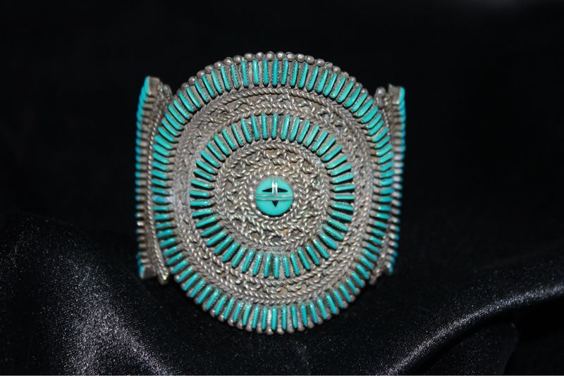 Zuni Sterling Silver and Turquoise Needlepoint Bracelet