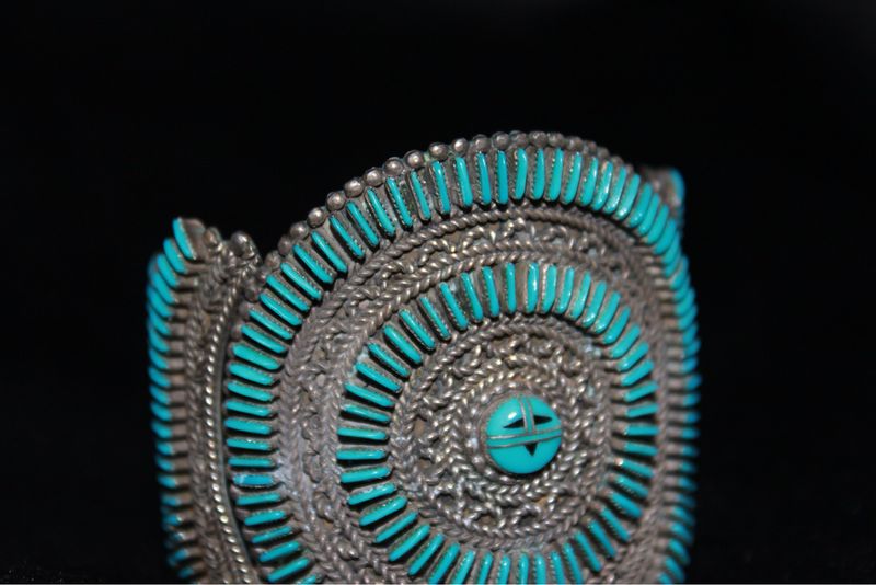 Zuni Sterling Silver and Turquoise Needlepoint Bracelet