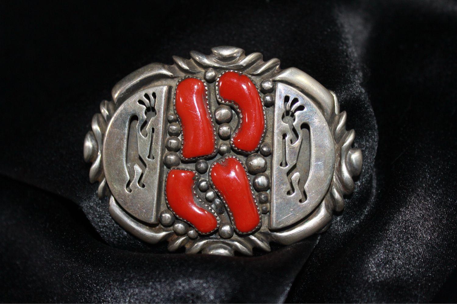 Wilson Begay Navajo Silver Coral Kokopelli Buckle