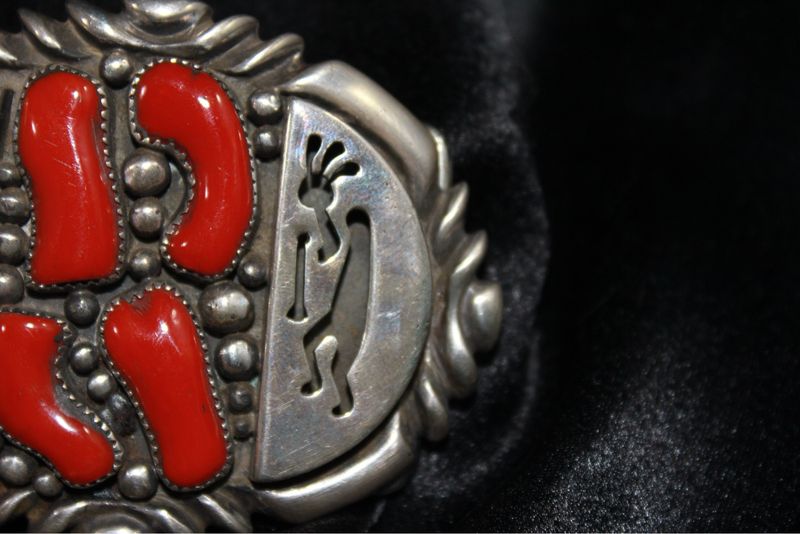 Wilson Begay Navajo Silver Coral Kokopelli Buckle