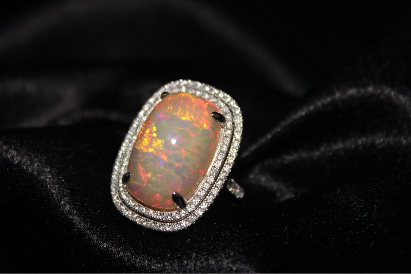 14K White and Ethiopian Opal Diamond Ring