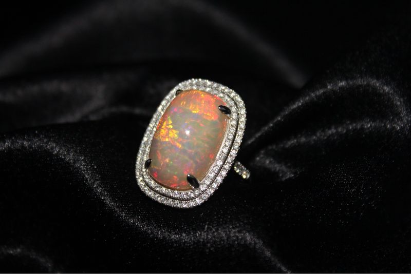 14K White and Ethiopian Opal Diamond Ring