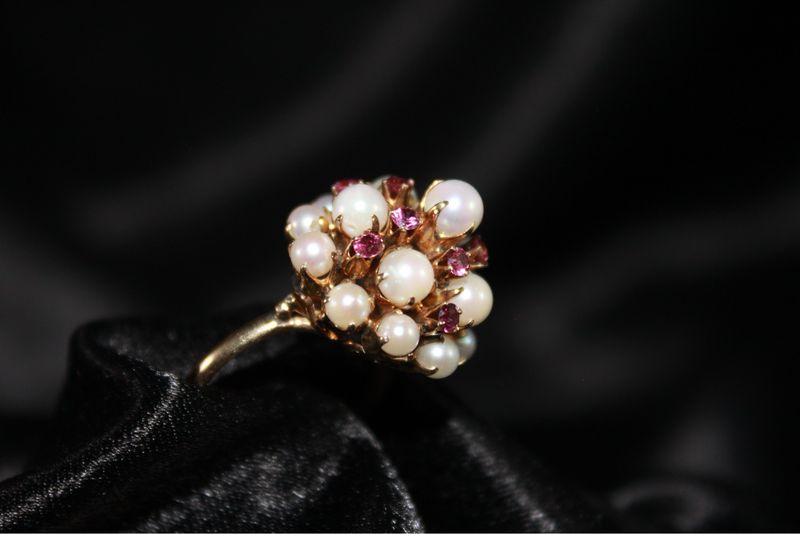 14K Yellow, Pearl and Ruby Ring
