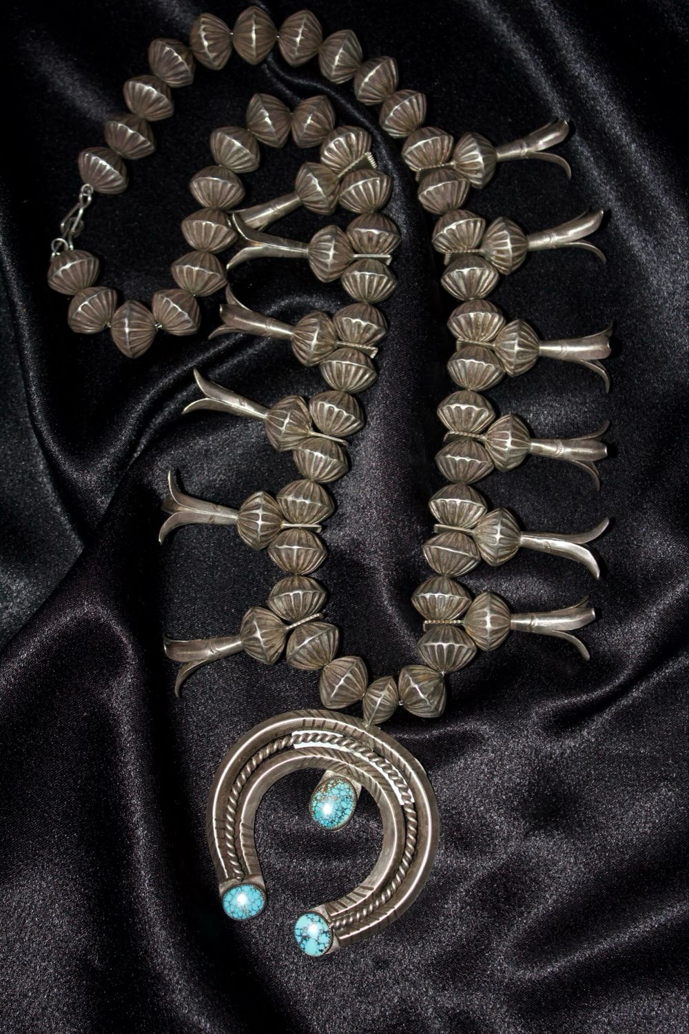 Sterling Silver and Spiderweb Turquoise Squash Blossom