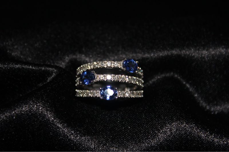 14K White, Sapphire and Diamond 3 Split Ring