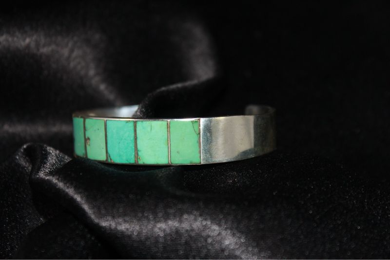 Sterling Silver and Turquoise Zuni Inlay Cuff
