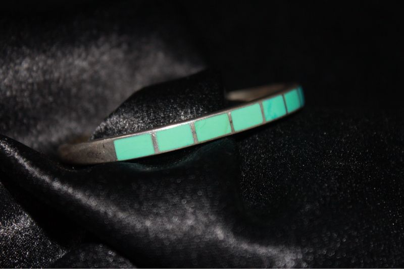 Thin Sterling Silver + Turquoise Zuni Inlay Cuff