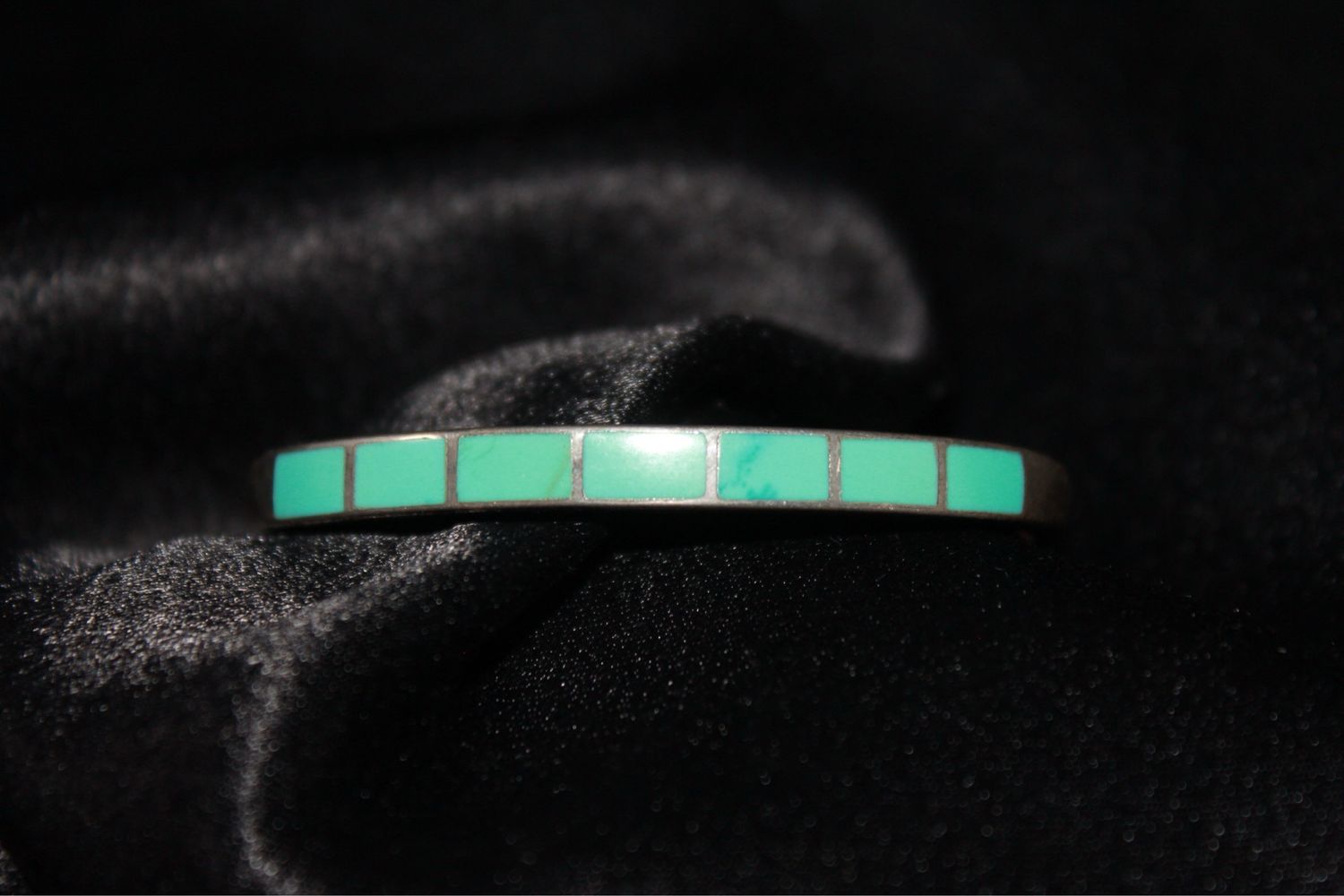 Thin Sterling Silver + Turquoise Zuni Inlay Cuff