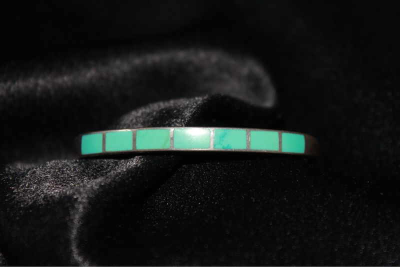 Thin Sterling Silver + Turquoise Zuni Inlay Cuff