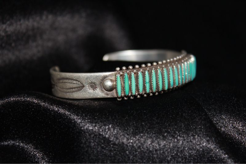 Sterling Silver + Turquoise Zuni Needlepoint Cuff