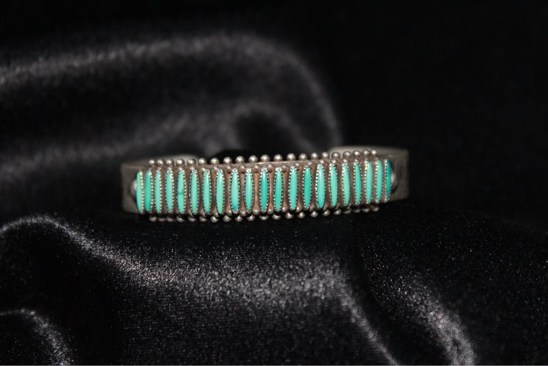 Sterling Silver + Turquoise Zuni Needlepoint Cuff