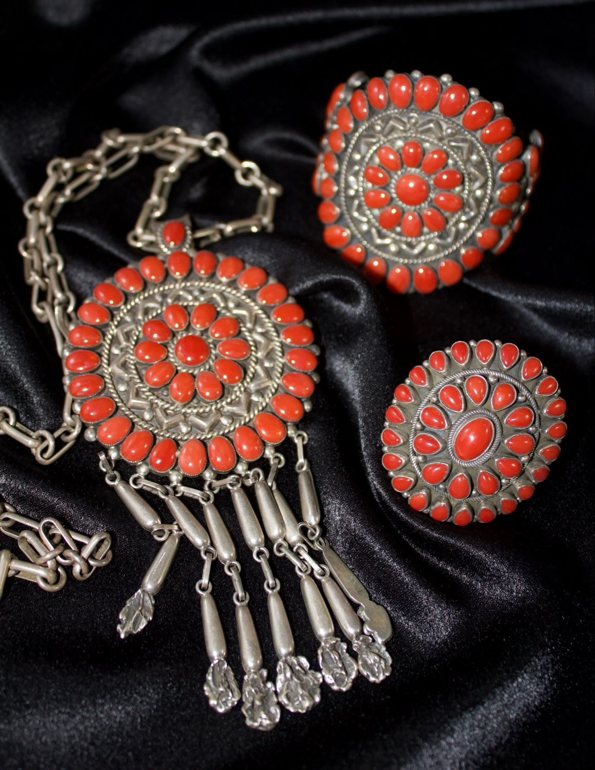 Sterling Silver and Hi-Grade Mediterranean Coral SET