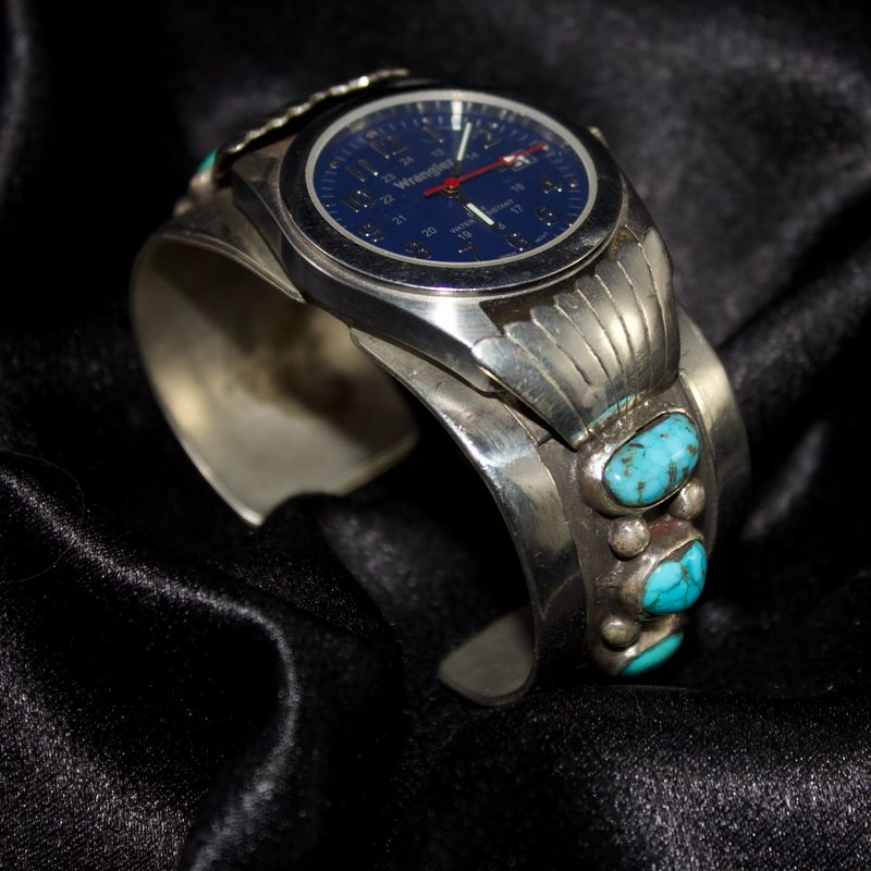 Sterling Silver and Turquoise Wide Watch Band
