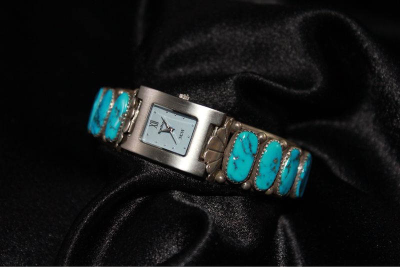 Ladies Navajo Sterling Silver + Turquoise Watch Band