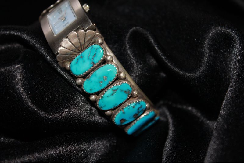 Ladies Navajo Sterling Silver + Turquoise Watch Band