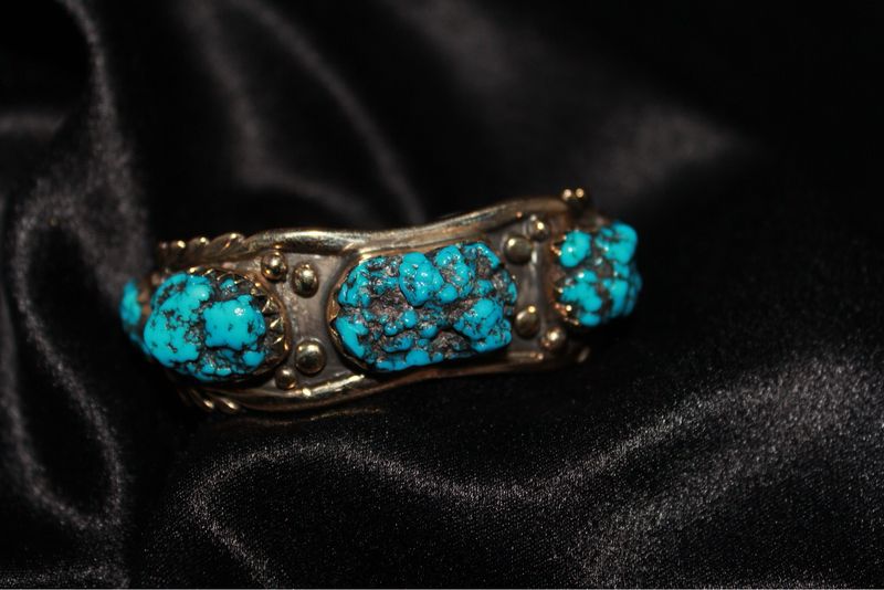 14K, Sterling Silver and Turquoise Nugget Cuff