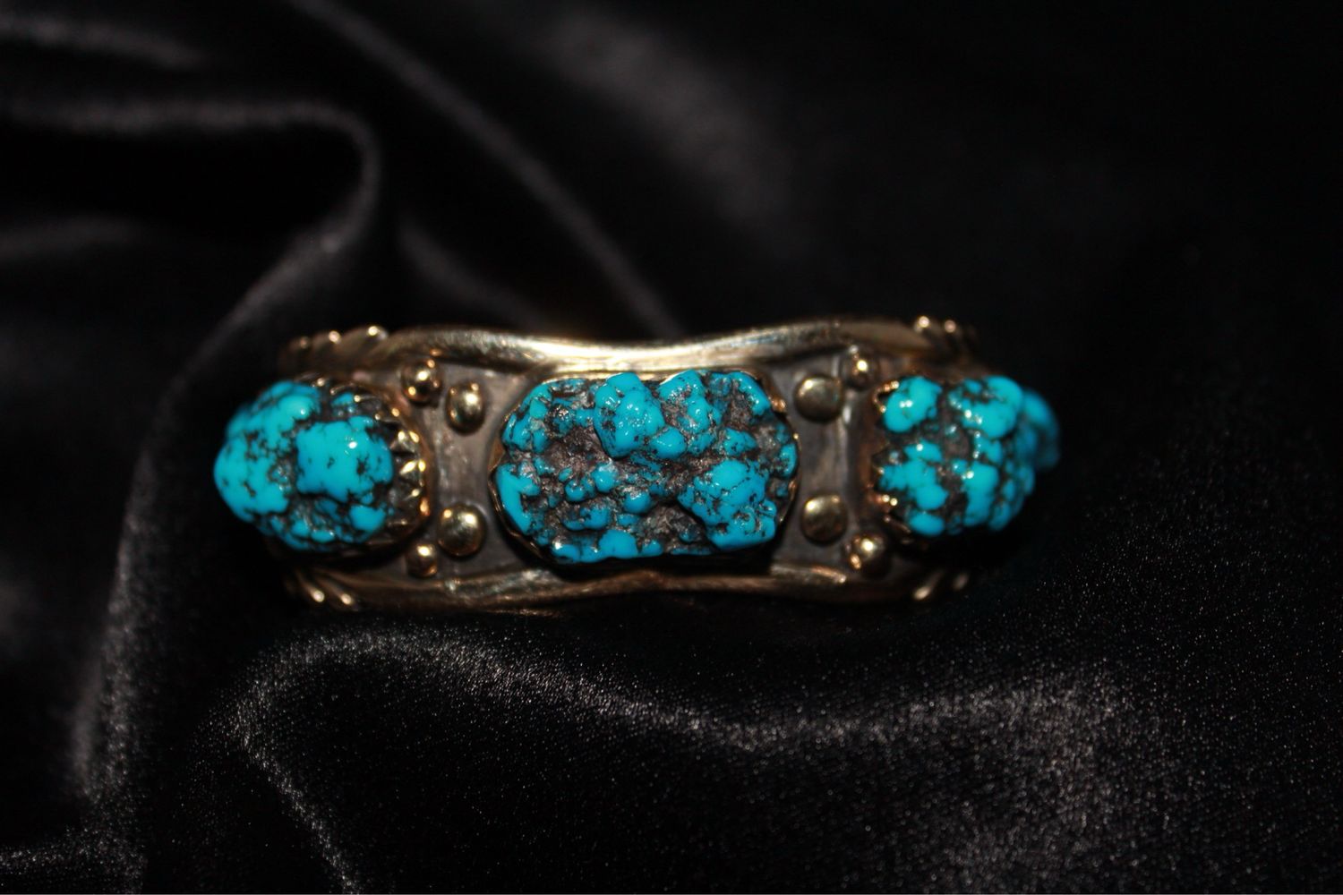 14K, Sterling Silver and Turquoise Nugget Cuff