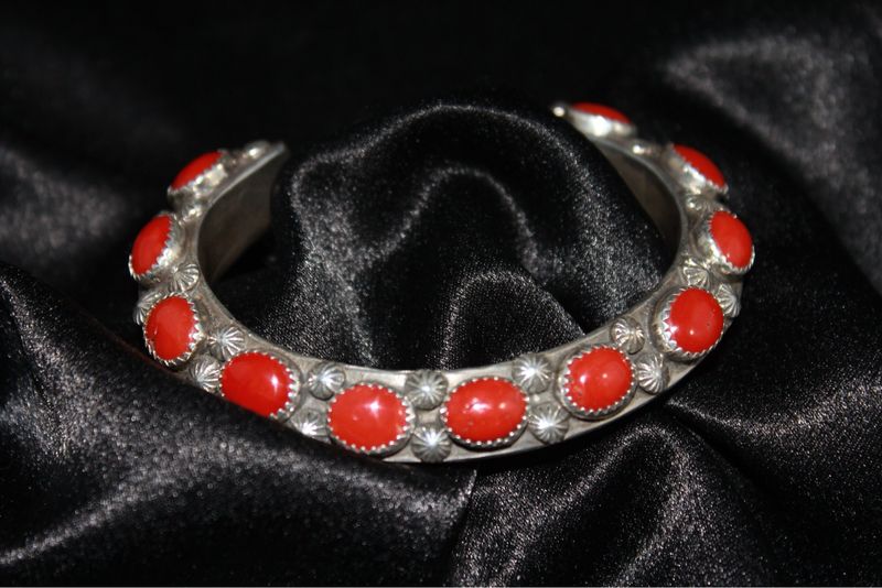 LM Sterling Silver + Mediterranean Coral Cuff