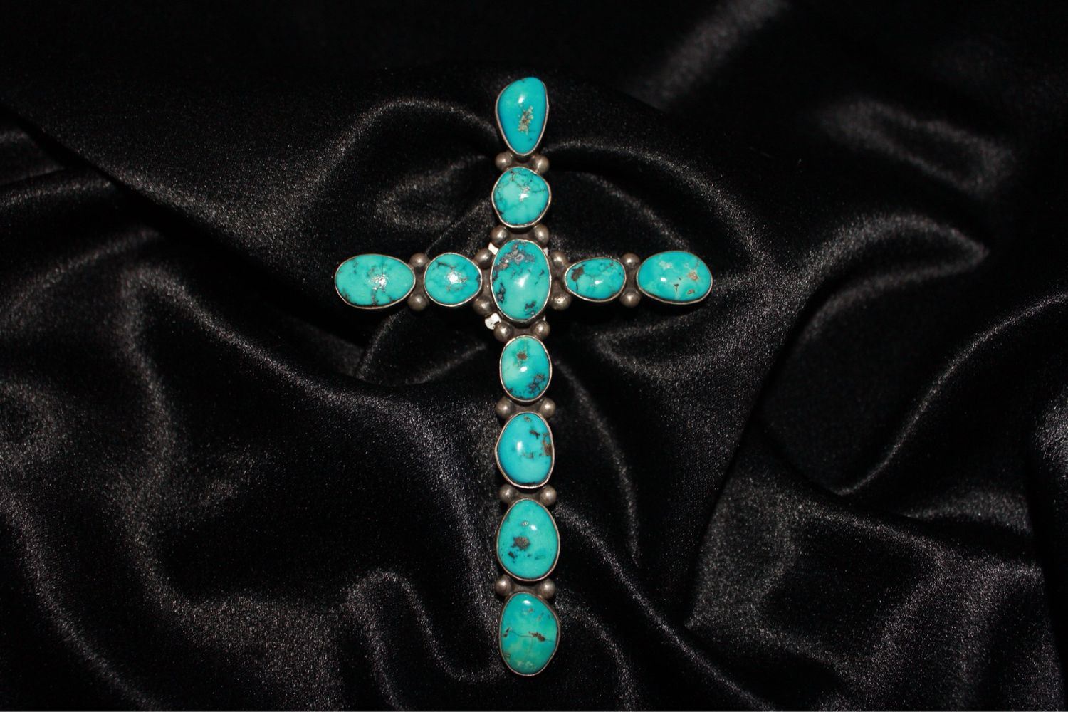 Sterling Silver and Morenci Turquoise Cross