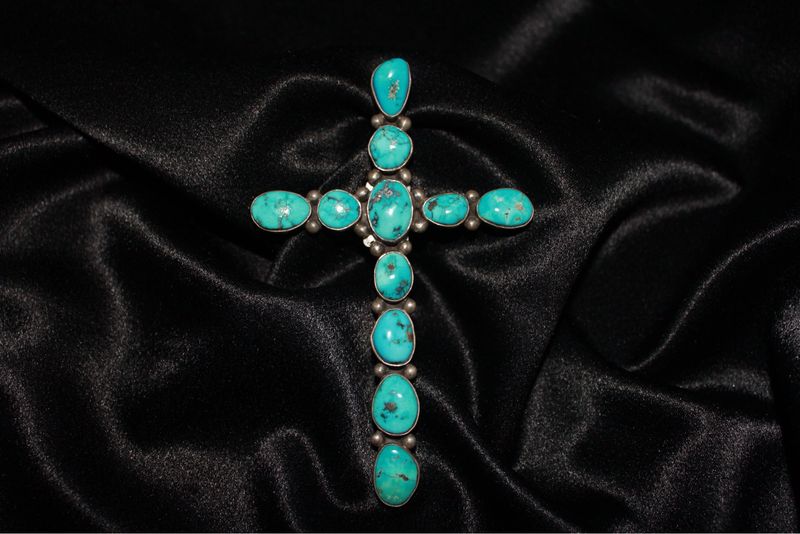 Sterling Silver and Morenci Turquoise Cross