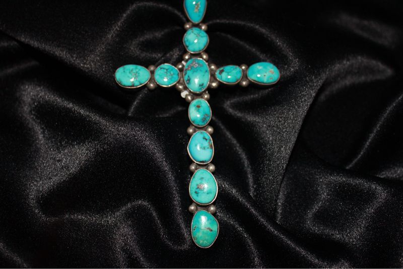 Sterling Silver and Morenci Turquoise Cross