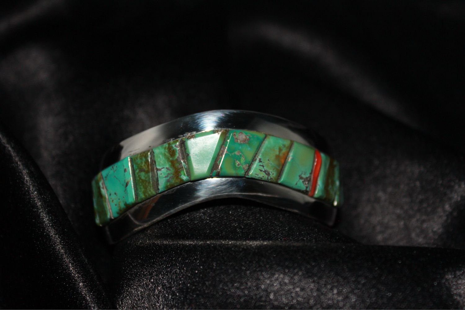 Sterling Silver, Coral and Turquoise Hopi Cuff