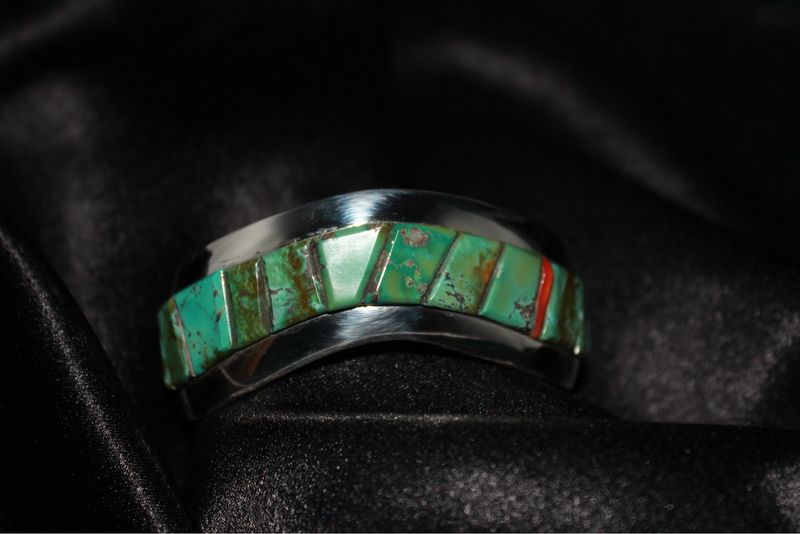 Sterling Silver, Coral and Turquoise Hopi Cuff