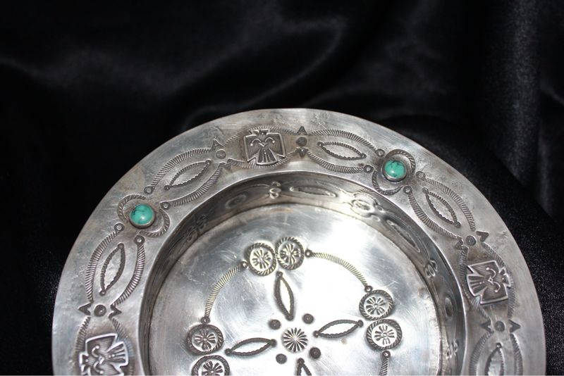 Sterling Silver and Turquoise Stamped Ashtray