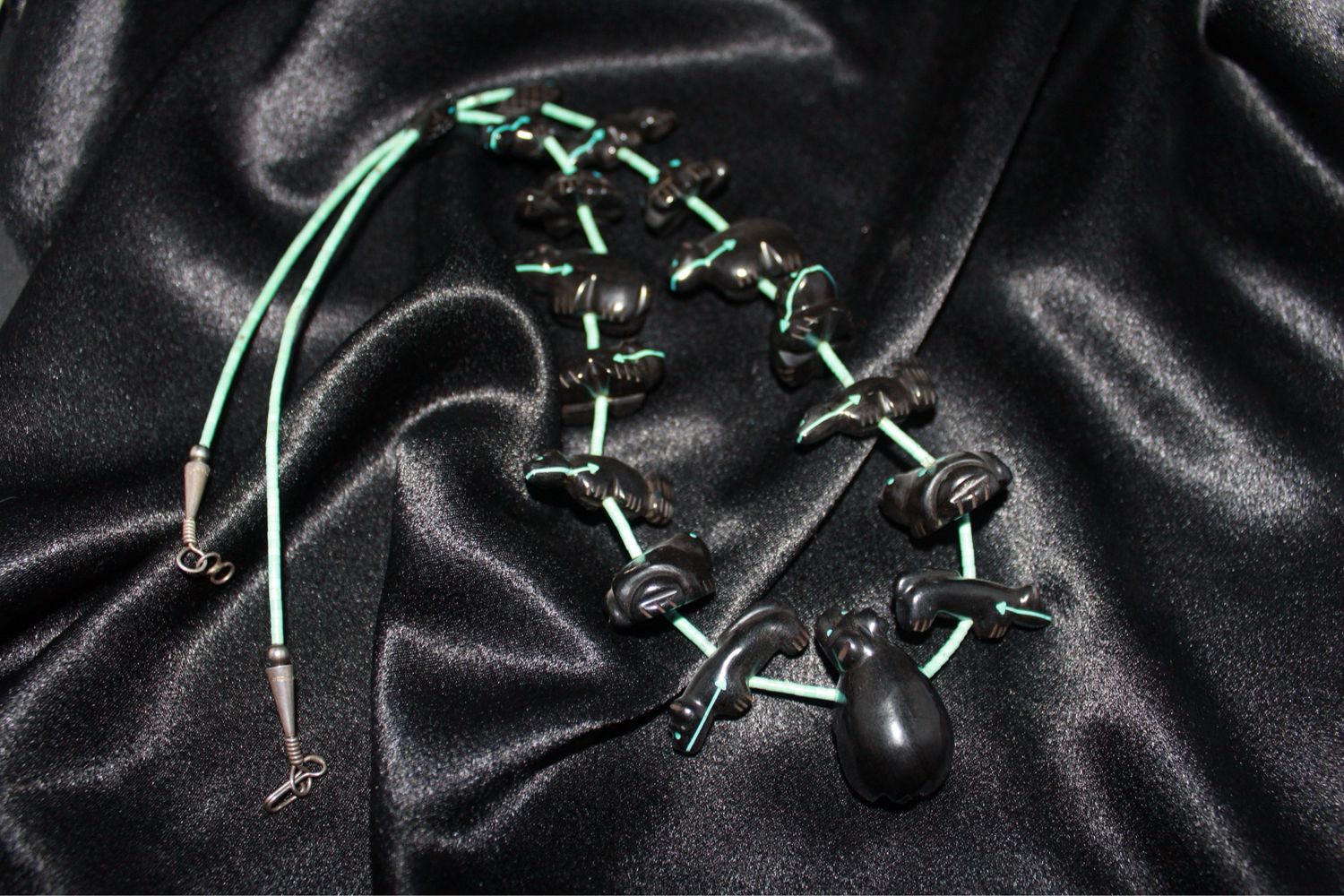 Zuni Turquoise and Black Jet Fetish Necklace