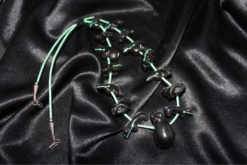 Zuni Turquoise and Black Jet Fetish Necklace