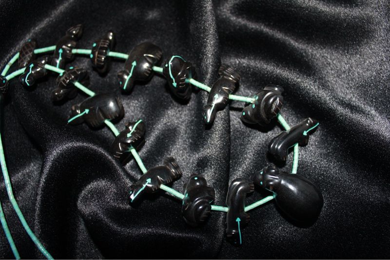 Zuni Turquoise and Black Jet Fetish Necklace