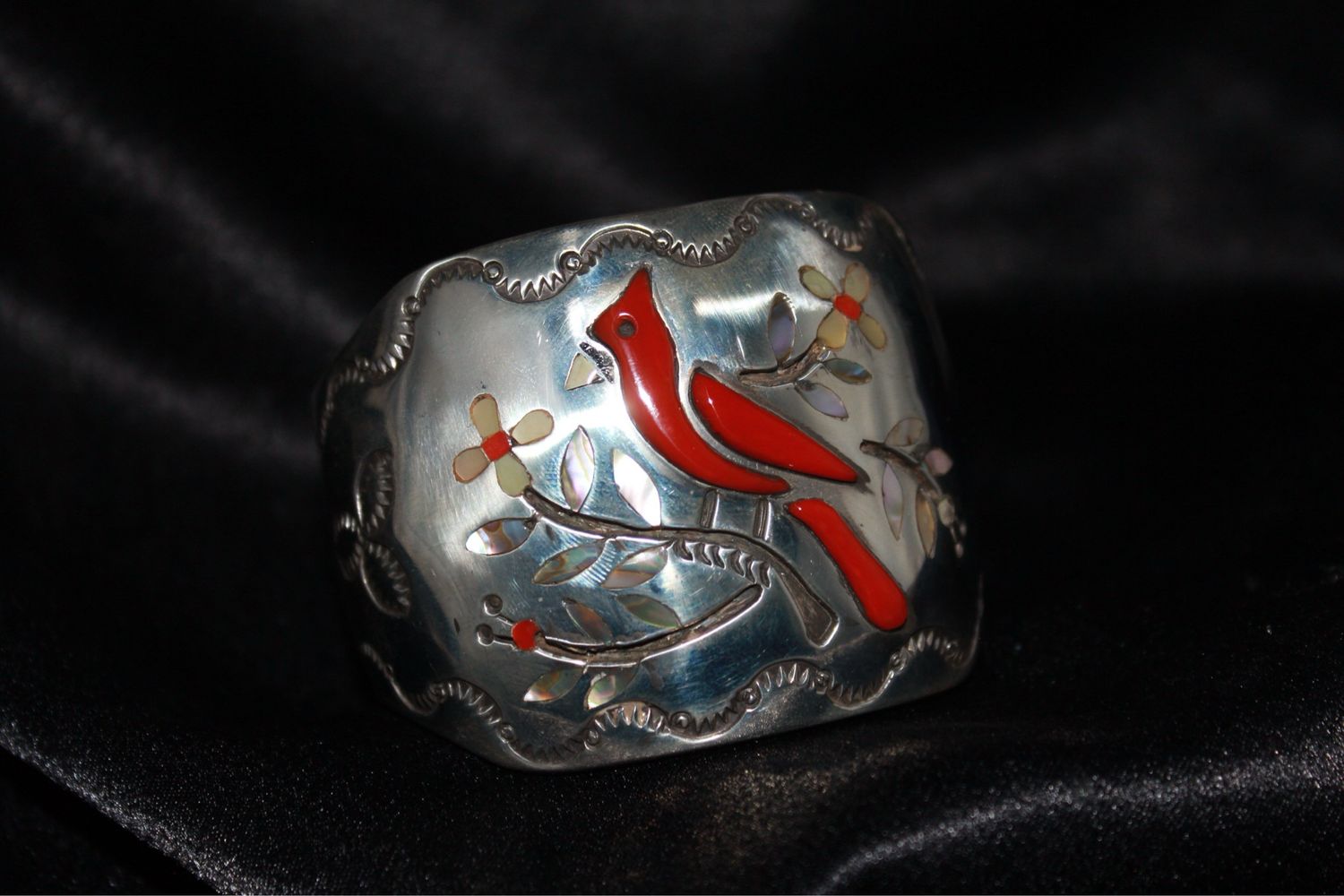 Coral and Shell Cardinal Inlay Cuff