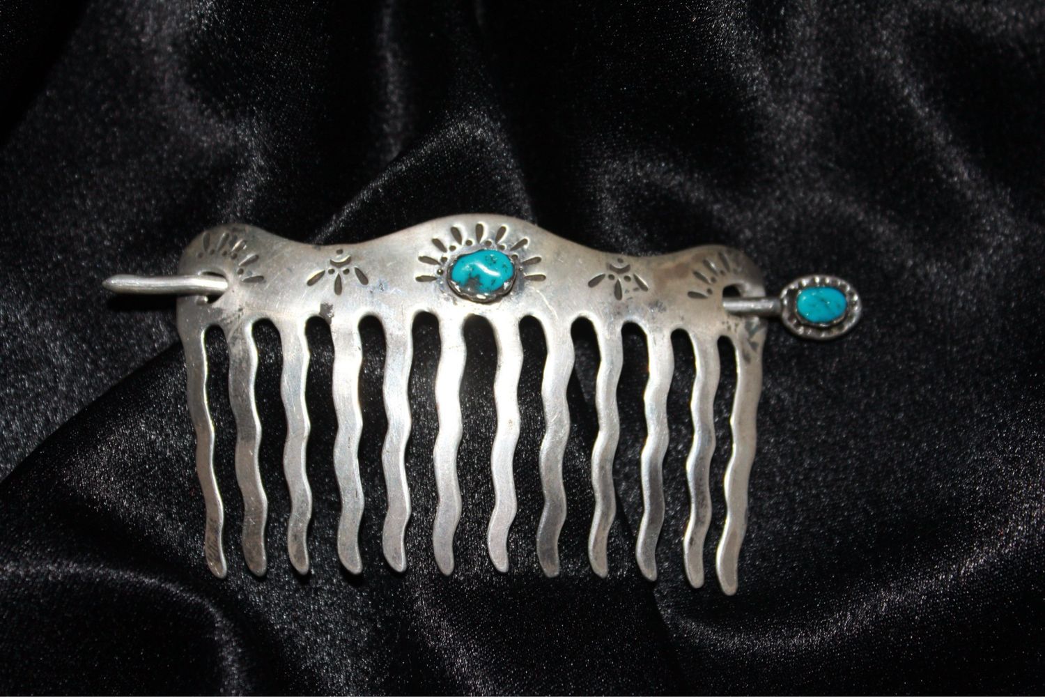 Sterling Silver and Turquoise Stamped Hair Piece