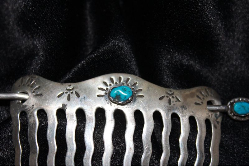 Sterling Silver and Turquoise Stamped Hair Piece