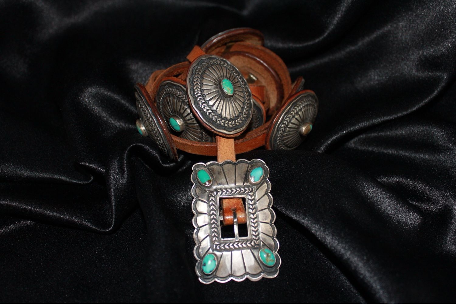 Sterling Silver + Turquoise Thin Concho Belt