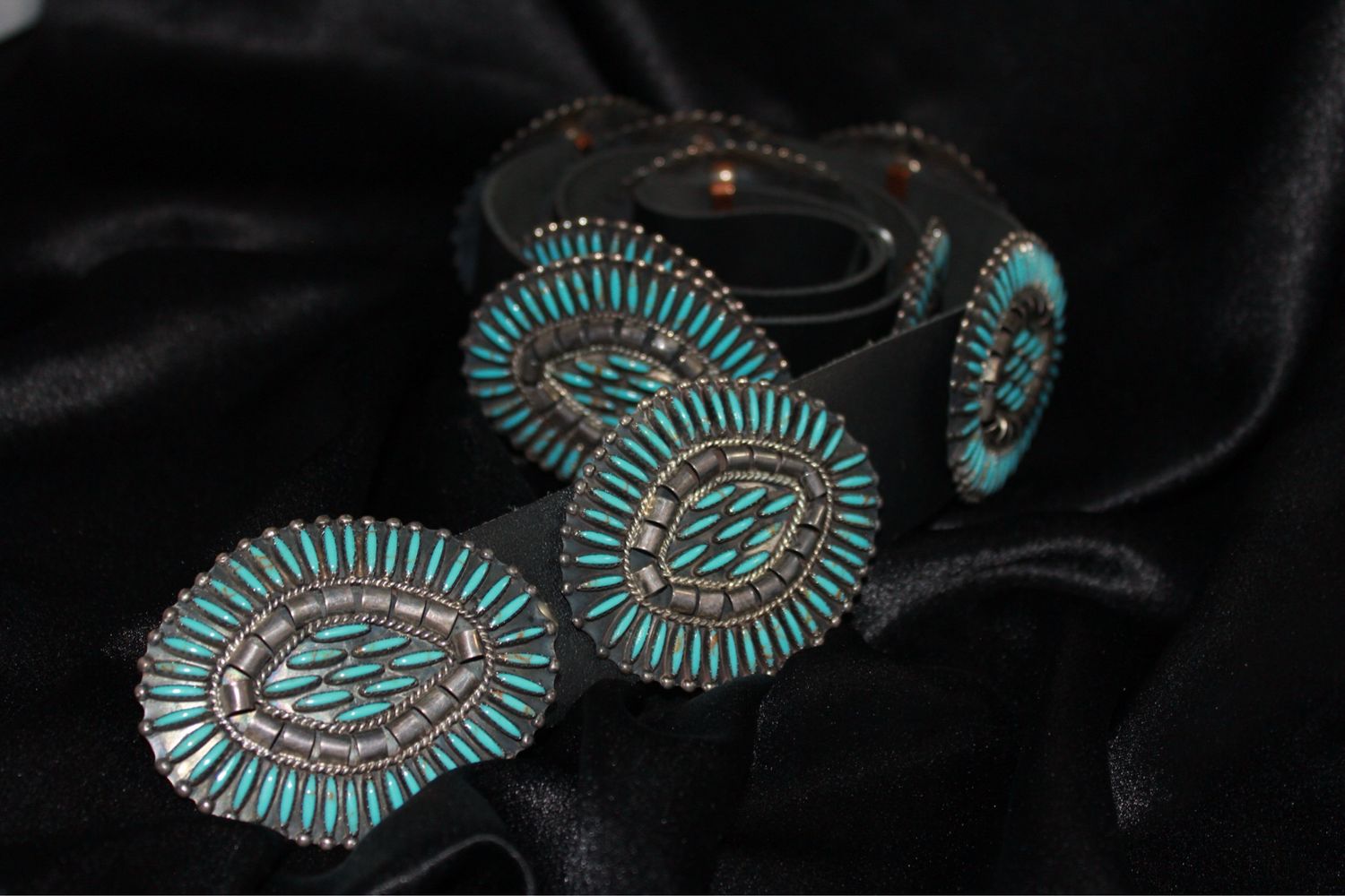 Sterling Silver and Turquoise Zuni Needlepoint Concho Belt